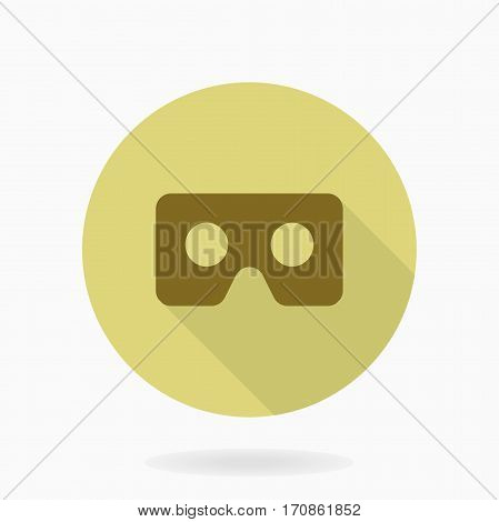 Fine vector icon with golden VR logo in circle. Flat design with long shadow. Virtual reality logo