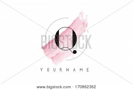 Q Letter Logo with Watercolor Pastel Aquarella Brush Stroke and Circular Rounded Design.