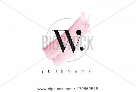 W Letter Logo with Watercolor Pastel Aquarella Brush Stroke and Circular Rounded Design.