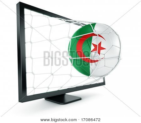 3D-rendering av en algerisk fotboll kommer från en bildskärm