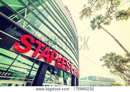 LOS ANGELES CALIFORNIA - OCTOBER 27 2016: Staples Center arena in downtown Los Angeles