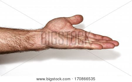 Man's hand on a white background shows the gestures