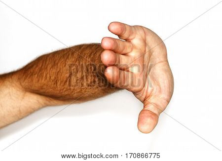 Man's hand on a white background shows the gestures