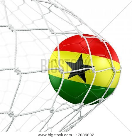 3d rendering of a Ghanaian soccer ball in a net