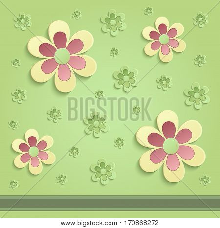 Flowers Spring paper 3D green color raster