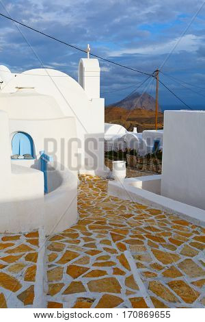 Street in Chora village on Anafi island.