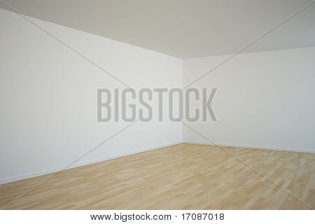 3D-weergave van een hoek in een lege ruimte