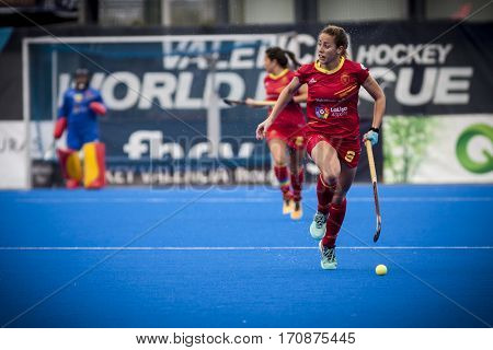 VALENCIA, SPAIN - FEBRUARY 11: Maria Lopez during Hockey World League Round 2 semifinal match between Spain and Scotland at Betero Stadium on February 11, 2017 in Valencia, Spain