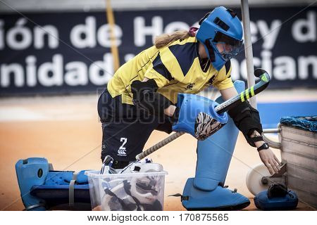 VALENCIA, SPAIN - FEBRUARY 11: Nicola Cochrane during Hockey World League Round 2 semifinal match between Spain and Scotland at Betero Stadium on February 11, 2017 in Valencia, Spain