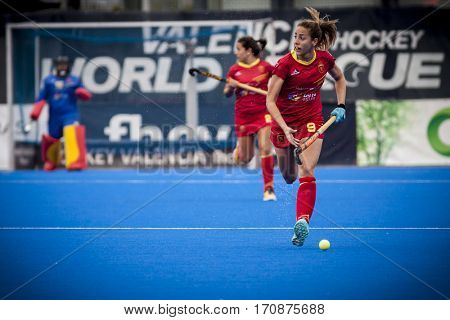 VALENCIA, SPAIN - FEBRUARY 11: Maria Lopez during Hockey World League Round 2 semifinal match between Spain and Scotland at Betero Stadium on February 11, 2017 in Valencia, Spain