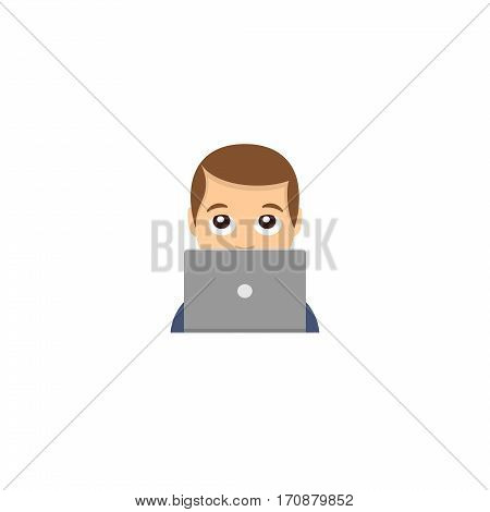 Abstract funny flat design man working on a laptop computer emoticon illustration