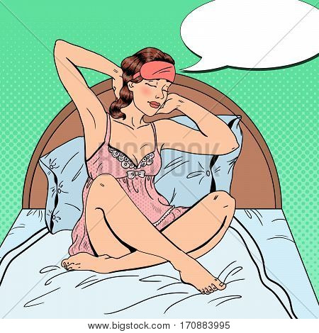 Pop Art Beautiful Woman Stratching Up after Wake Up in Bed. Vector illustration