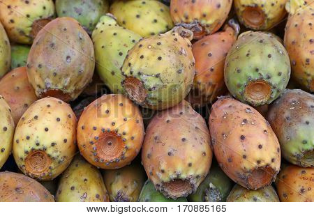 Opuntia Cactus Fruits Sale On Retail Market Stall