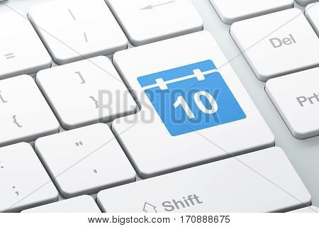 Timeline concept: Enter button with Calendar on computer keyboard background, 3D rendering