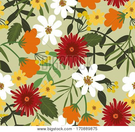 Seamless floral pattern. Plant vector background. Hand drawing