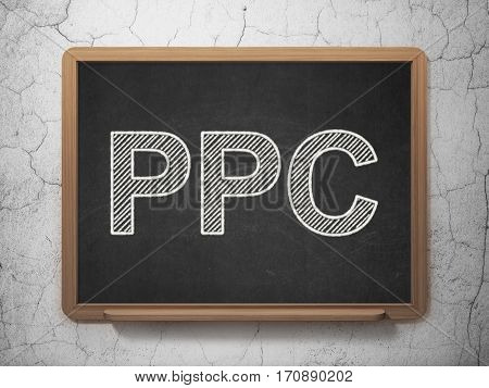 Marketing concept: text PPC on Black chalkboard on grunge wall background, 3D rendering
