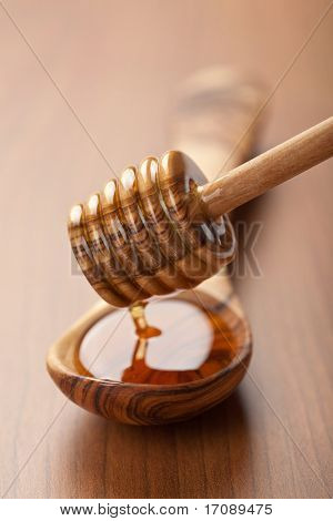 miele selvatico versando nel cucchiaio di legno dal Merlo acquaiolo