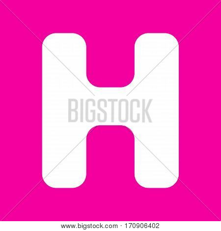 Letter H sign design template element. White icon at magenta background.
