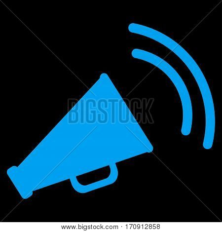Announce Horn vector icon. Flat blue symbol. Pictogram is isolated on a black background. Designed for web and software interfaces.