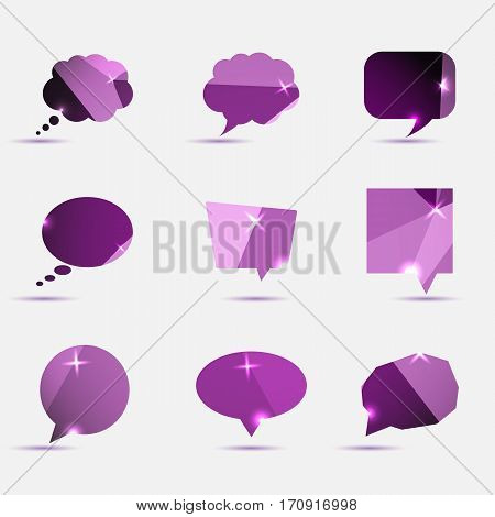 Set of purple polygonal geometric speech bubble, stock vector
