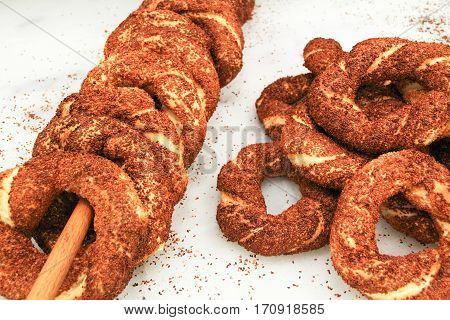 Turkish Bagel Bread Called Simit In Istanbul. Turkey