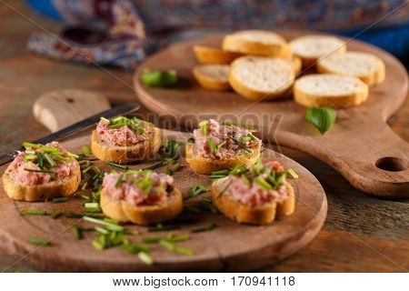 German Teewurst On A Slice Of Bruschetta