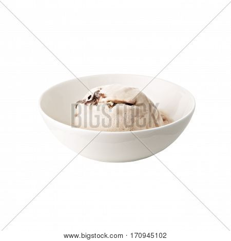ice cream on a plate isolated on white background