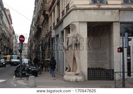 Lyon, France - December 20, 2016: Monument to those who died for the liberation of Lyon during the Second World War. December 20 2016 in Lyon, France