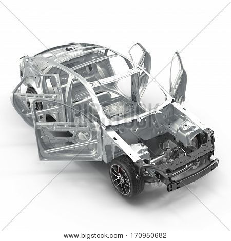 Sedan without cover on white background. 3D illustration