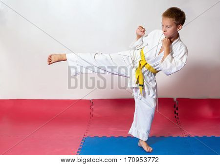 Children During Training In Karate. Fighting Position