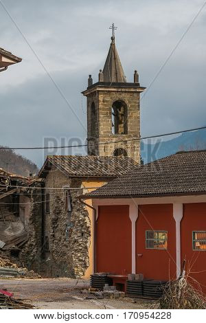 The old church of Sperlonga village destroyed by earthquake
