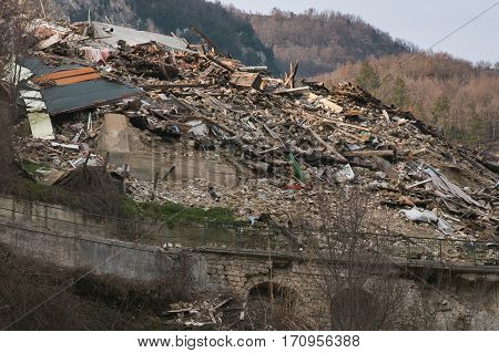 The ruins of Pescara del Tronto village destroyed by earthquake