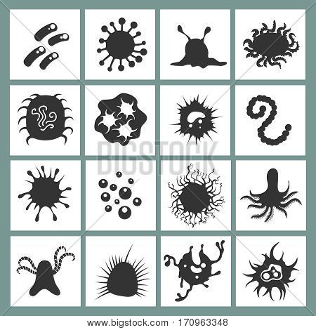 Cell disease vector icons. Biology immune bacteria and infection microbes signs isolated on white background
