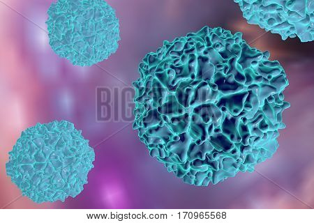 Poliovirus on colorful background. A virus transmitted by drinking water and causing polio. 3D illustration