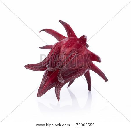 Hibiscus sabdariffa or roselle fruits on white background