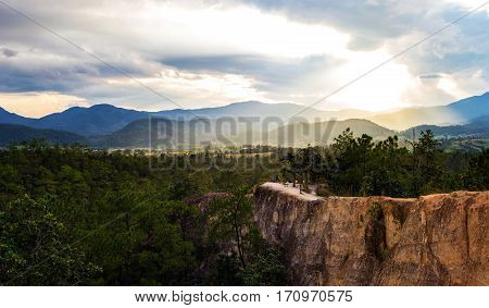 Pai Canyon At Mae Hong Son Province. Sunset. Panorama