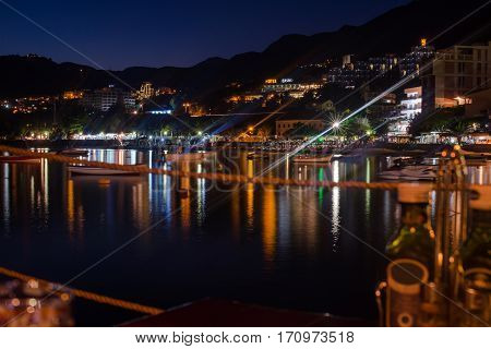 RAFAILOVICI, MONTENEGRO - SEPTEMBER 20, 2016:The September night in Rafailovici bay, Montenegro