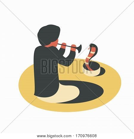 India, man playing the flute with snake cobra