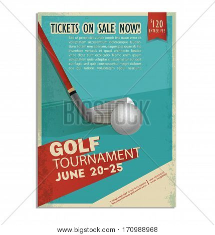 Retro golf poster or flyer with a golf player. Text and background on a separate layer, color can be changed in one click.
