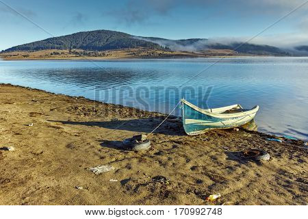Amazing Autumn panorama of Batak Reservoir, Pazardzhik Region, Bulgaria