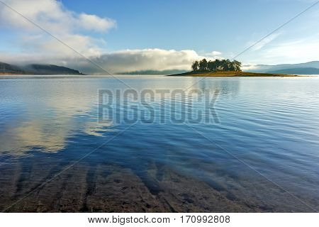 Amazing Autumn panorama of Batak Reservoir, Pazardzhik Region, Bulgaria