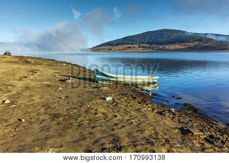 Amazing Autumn panorama of Batak Reservoir, Pazardzhik Region, Bulgaria
