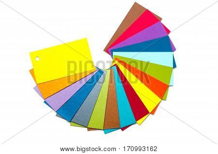 Colored cardboard palette, color catalog guide and paper samples