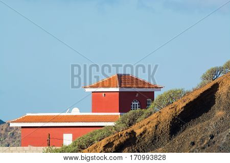 Traditional new Canarian house with terracotta tiles roof on Tenerife Spain