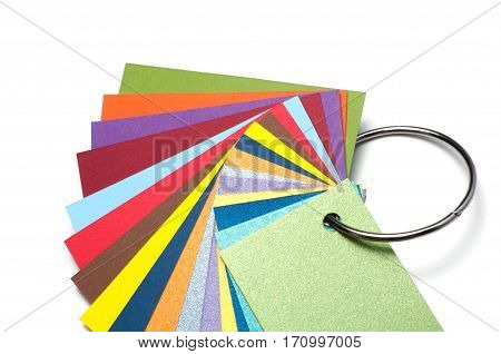 Colored cardboard palette, color catalog guide and paper samples