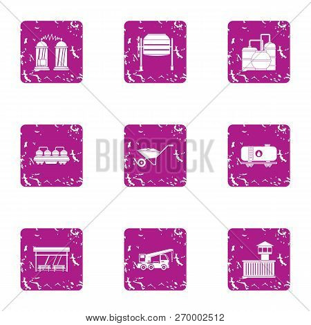 Distiller Icons Set. Grunge Set Of 9 Distiller Icons For Web Isolated On White Background