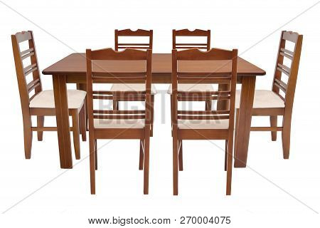 Table And Chairs Wood On Isolated White Background