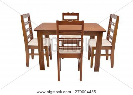 Table And Chairs Wood On Isolated White Background