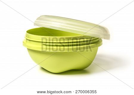 Plastic Utensils With A Lid For Food Isolated On White