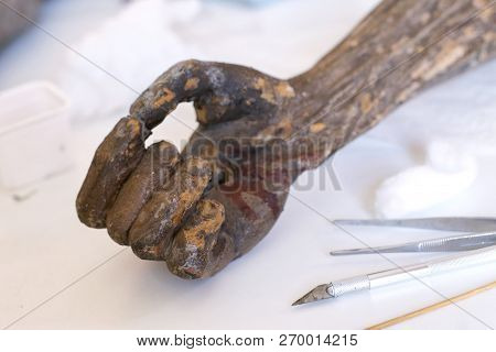 Restoration: Close Up. Conservation Of Paintings. Conservation Of Sculptures